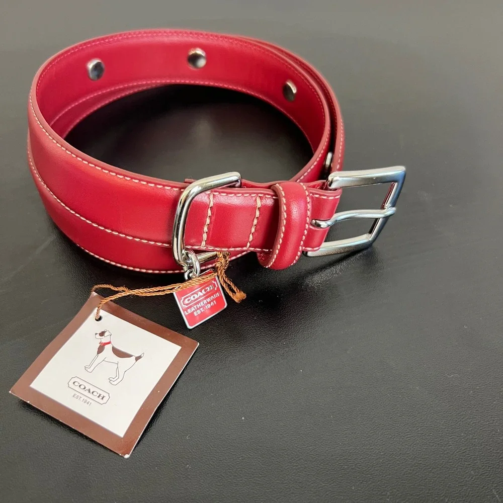 Coach Vintage Red Leather Grommets Dog Collar XL 22-26 Inch 8848 NEW